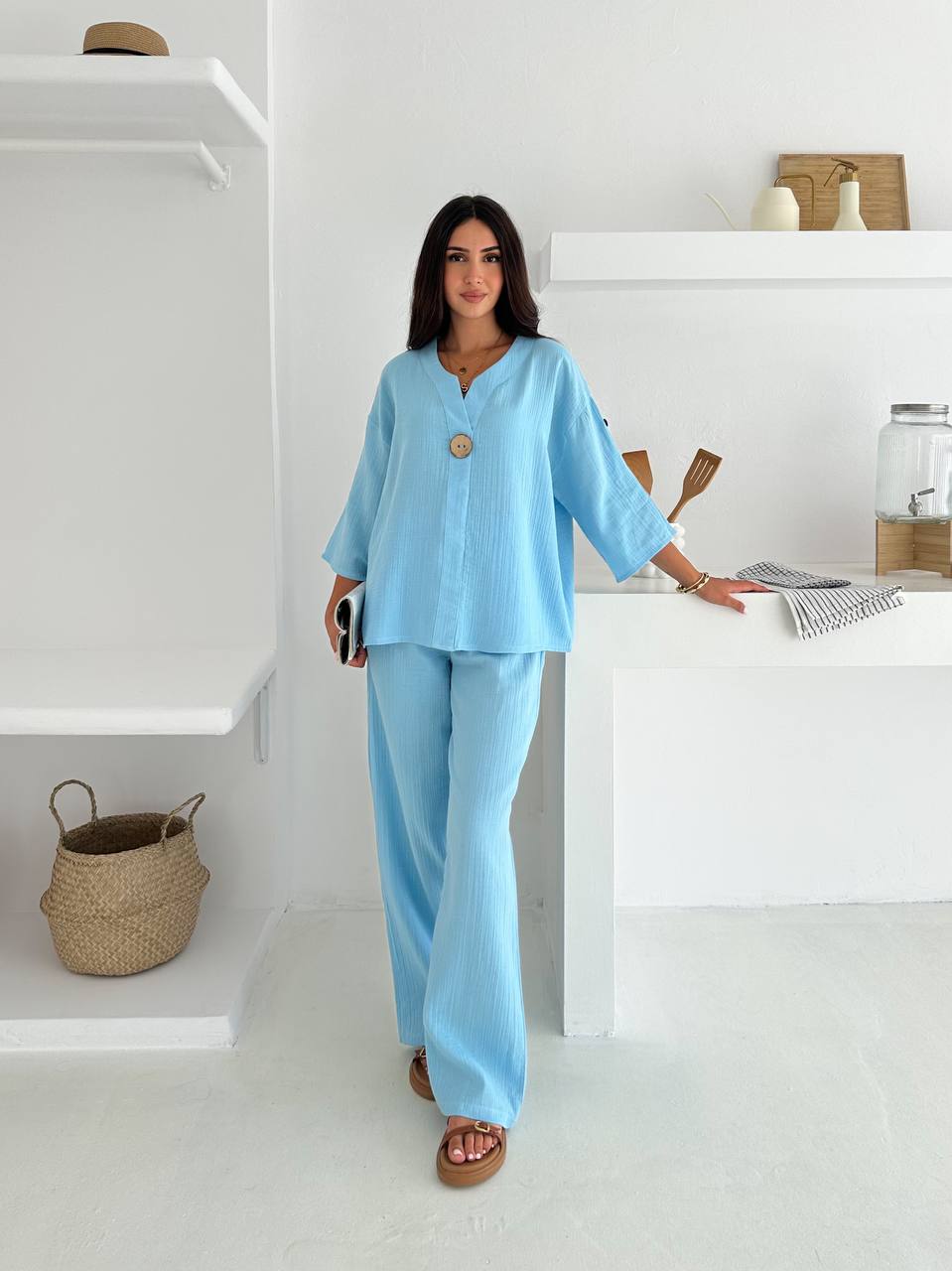 Apoletli Düğme Detaylı Takım - Bebe Mavisi