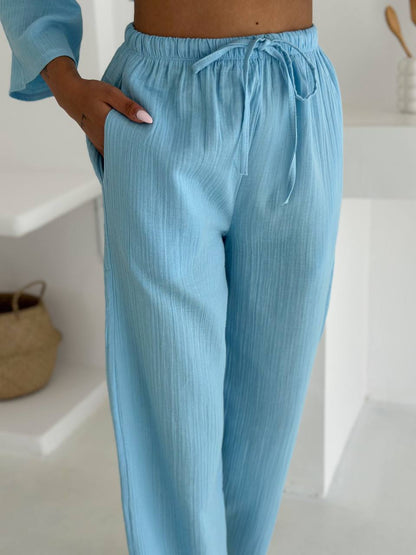 Apoletli Düğme Detaylı Takım - Bebe Mavisi