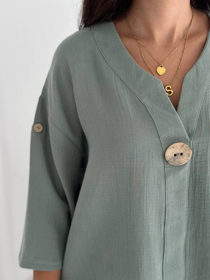 Apoletli Düğme Detaylı Takım - Mint