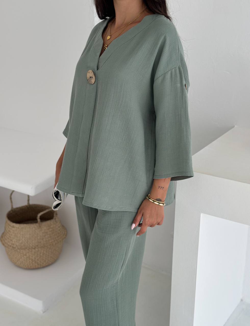 Apoletli Düğme Detaylı Takım - Mint