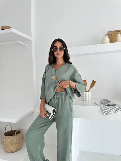 Apoletli Düğme Detaylı Takım - Mint