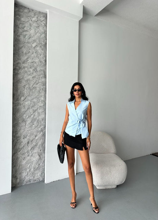 Fiyonklu Kolsuz Gömlek - Bebe Mavi