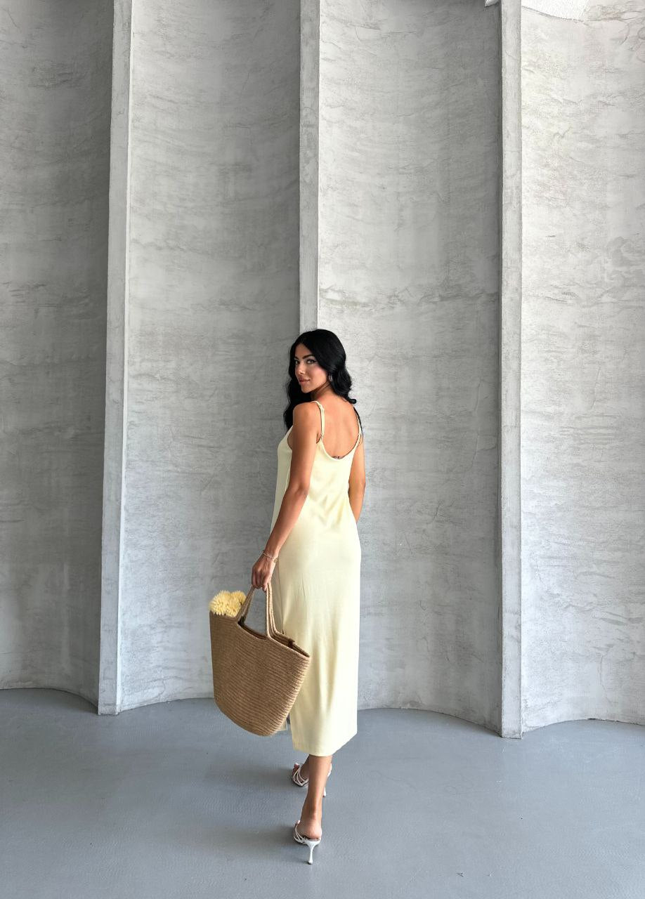 Kristal Askılı Elbise - Limon Sarısı