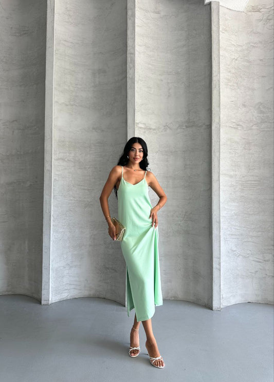 Kristal Askılı Elbise - Fıstık Yeşili