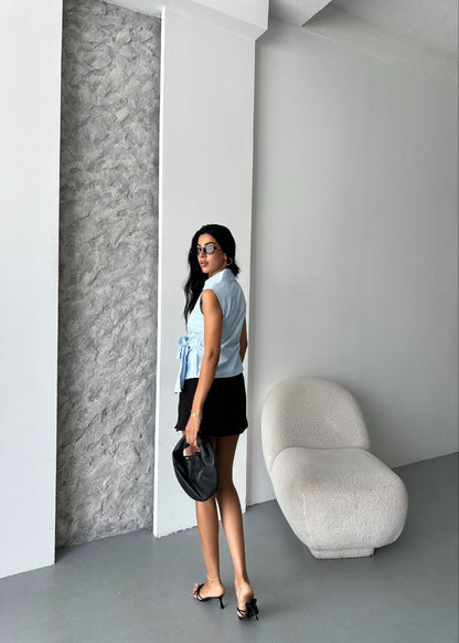 Fiyonklu Kolsuz Gömlek - Bebe Mavi