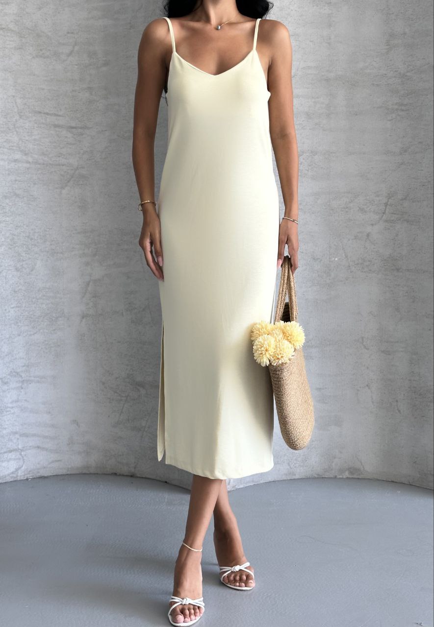 Kristal Askılı Elbise - Limon Sarısı