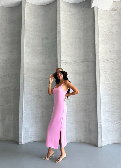 Kristal Askılı Elbise - Pembe