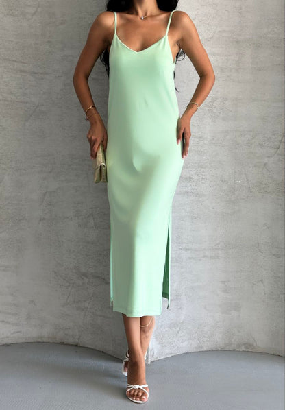 Kristal Askılı Elbise - Fıstık Yeşili