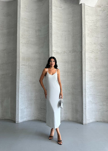 Kristal Askılı Elbise - Gri