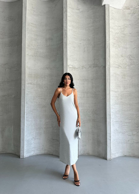 Kristal Askılı Elbise - Gri