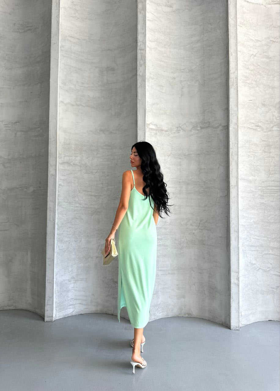 Kristal Askılı Elbise - Fıstık Yeşili