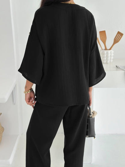 Apoletli Düğme Detaylı Takım - Siyah