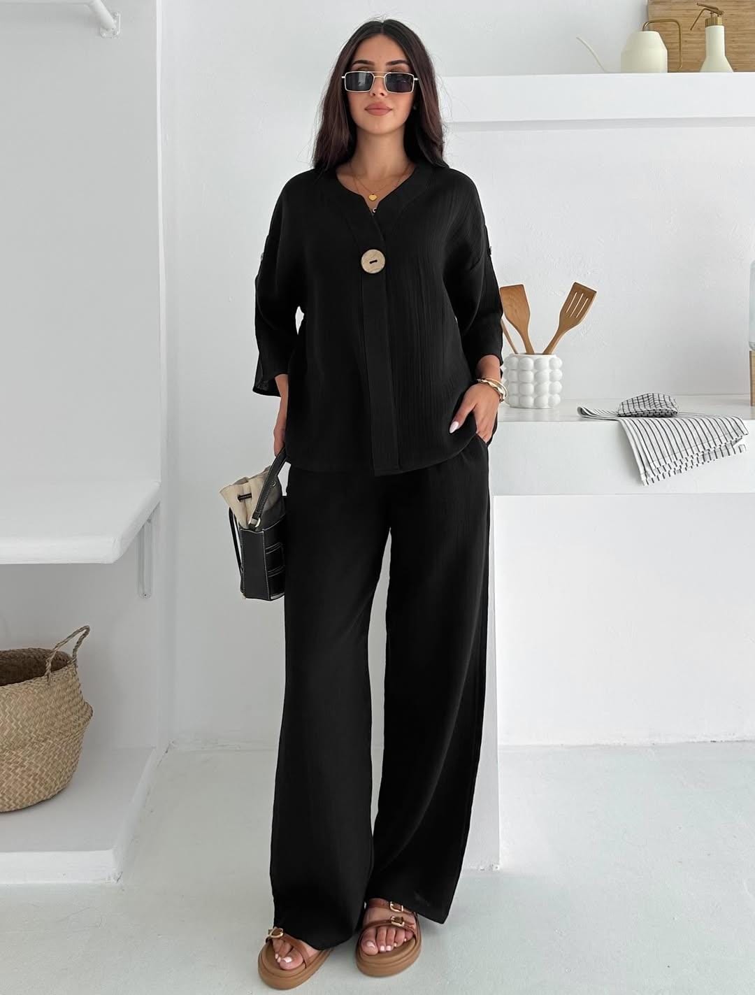 Apoletli Düğme Detaylı Takım - Siyah